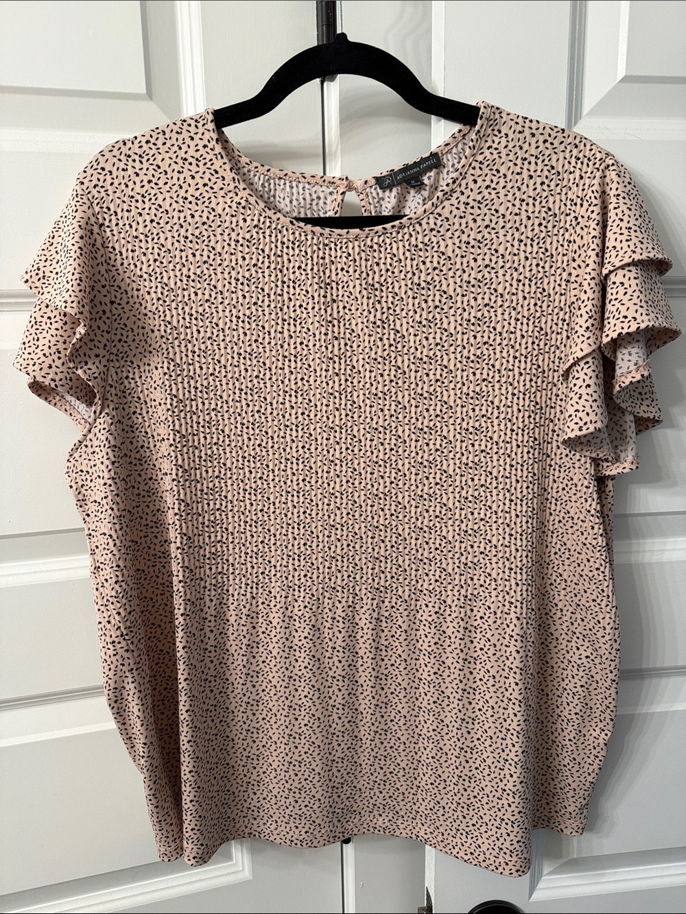 Adrianna Papell Blush Pink with Black Dot Ruffle Sleeve Blouse
